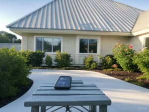 View from porch of metal roof