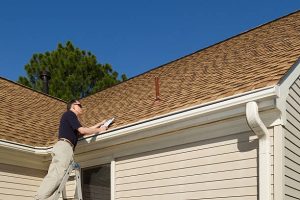 Man inspecting home roof for damage to ensure safety and durability