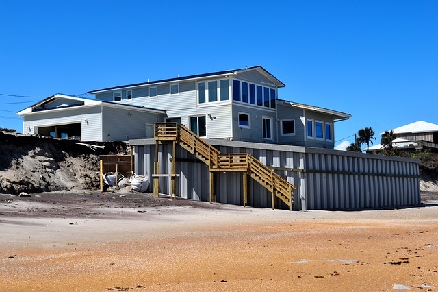 Beachfront home exposed to coastal weather conditions