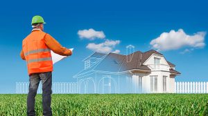 Contractor holding building plans and overseeing new home construction planning for modern roofing trends 2023