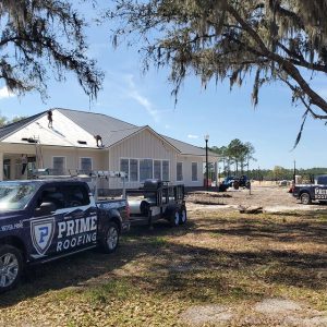 Prime Roofing trucks at Florida home ready to prepare roof for rainy season