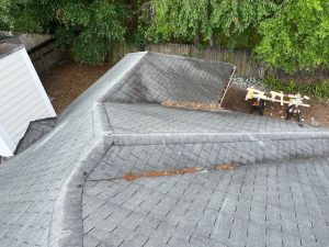 Before photo showing severe black algae staining and granule loss on an aging asphalt shingle roof in Mandarin FL.